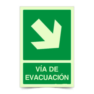 Vía de Evacuación Flecha Derecha Abajo Fotoluminiscente