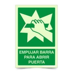 Empujar barra para abrir puerta B Fotoluminiscente
